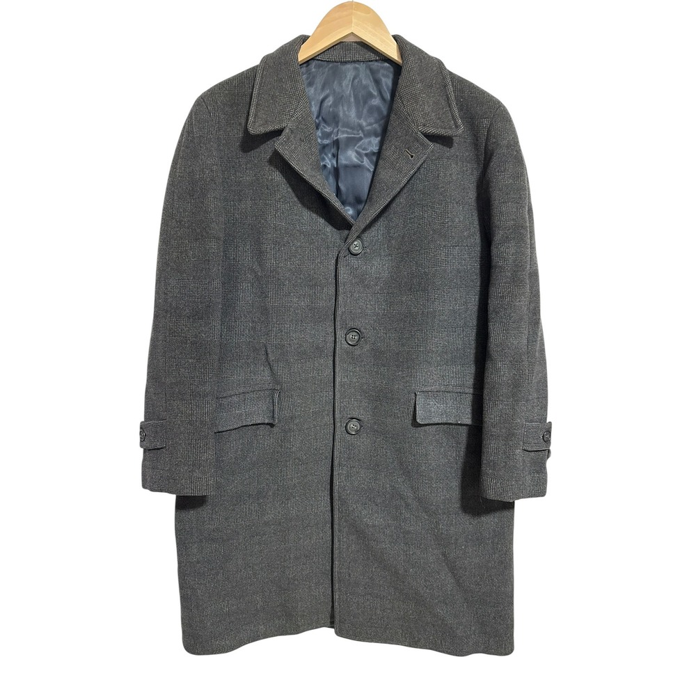 Vintage‎ Herringbone Wool Blend Coat Gray Overcoat Blazer Jacket Union Outerwear